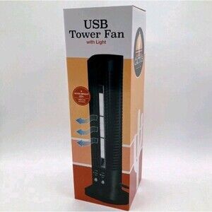 Portable Personal USB Mini Tower Fan 45°.Tilt LED Lights for Desktop 2 Speed NIB